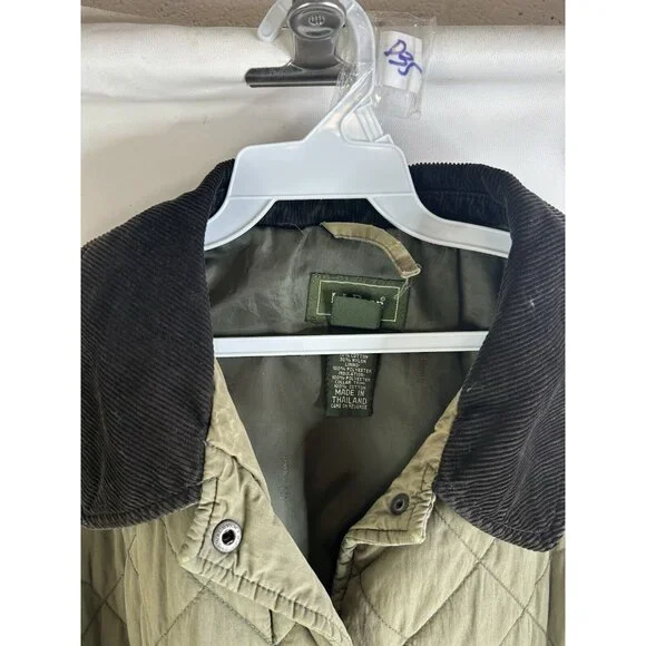 Vintage 90s L.L. Bean Quilted Corduroy Collar Barn Chore Coat Green - Picture 5 of 10
